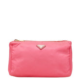プラダ 三角ロゴプレート ポーチ ピンク ナイロン レディース PRADA 【中古】